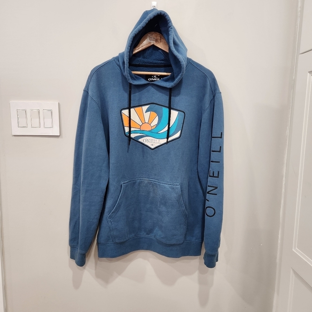 Vintage Fader O’Neill Surf Hoodie Mens L Blue Graphic Spellout 90s Y2K Skate
